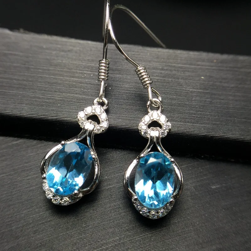 

[MeiBaPJ] Real 925 Sterling Silver Natural Blue Topaz Classic Flower Drop Earrings Fine Charm Jewelry for Women