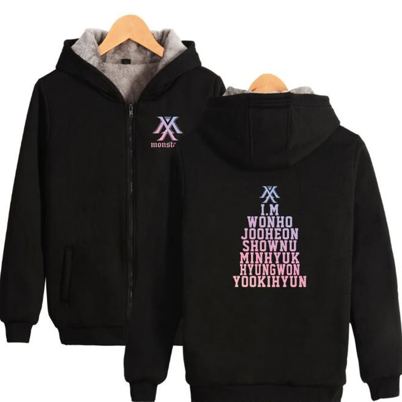 

KPOP Monsta x Winter Women Jackets and Coats Korean Fashion K-POP Monstax Warm Thick Zipper Hooded Sweatshirt K-POP Clothes