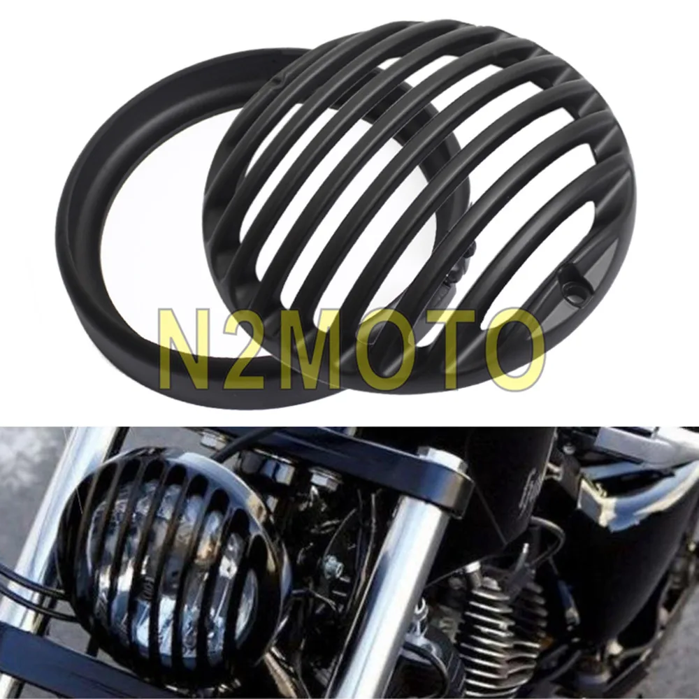 4.5" Black Motorcycle Custom Headlight Grill Cover Head Light Guard for Harley Cafe Racer