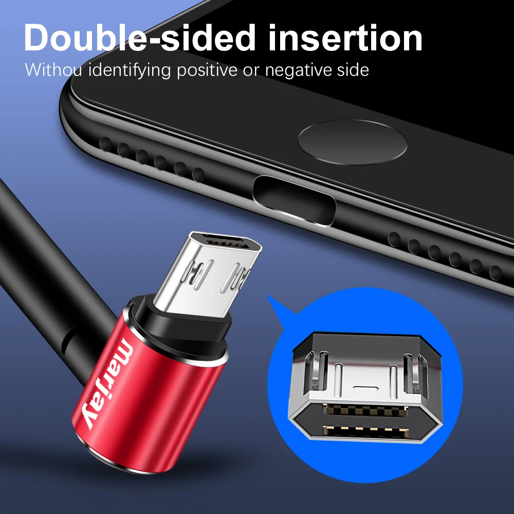 Marjay Micro USB кабель 2.4A Быстрая зарядка 90 Dgree Microusb для samsung Xiaomi Redmi 4 Note 5 huawei Android телефонный провод шнур