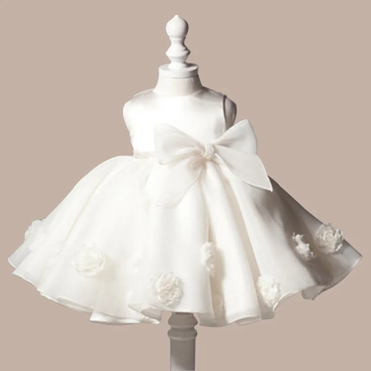 

Summer Style Flower Girls Dress for Party and Wedding 2017 White Pink Bow Ball Gown Princess Prom Baby Children Costume for Kids