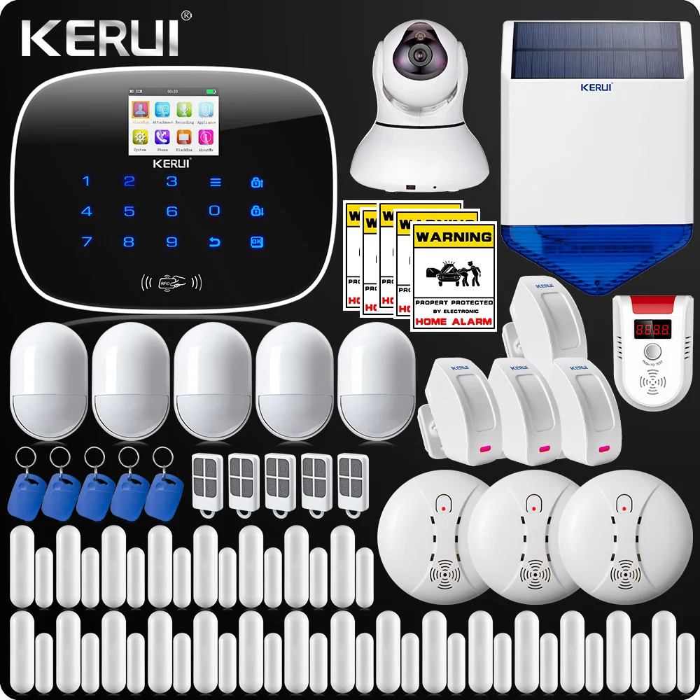 Kerui ISO Android App Home Alarm System  Autodial Burglar Security Kit RFID Display 1080P Wifi Camera  Door Open Reminder