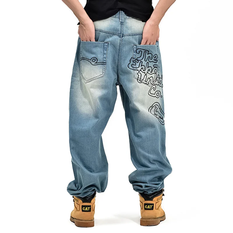 Мешковатые джинсы с вышивкой, мужские джинсовые штаны, свободные уличные джинсы, хип-хоп повседневные штаны для скейтборда, мужские брюки размера плюс, S097