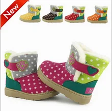 2016 baby girl Snow Boots winter style christmas gift Warm Botas For Girl Wave point print waterproof soft rubber outsole boots