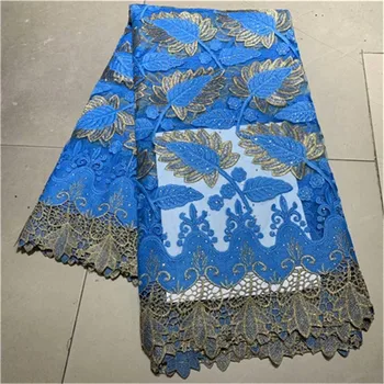 

African Laces Fabrics Sky blue Embroidered Guipure Lace Fabric With Stone High Quality Nigeria Cord Lace Fabric