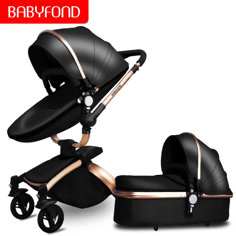 Babyfond 3 в 1 коляска, отделанная кожей высокого качества детское кресло мешок для новорожденных Серебряная рама алюминиевая основа - Цвет: black 2in1 A