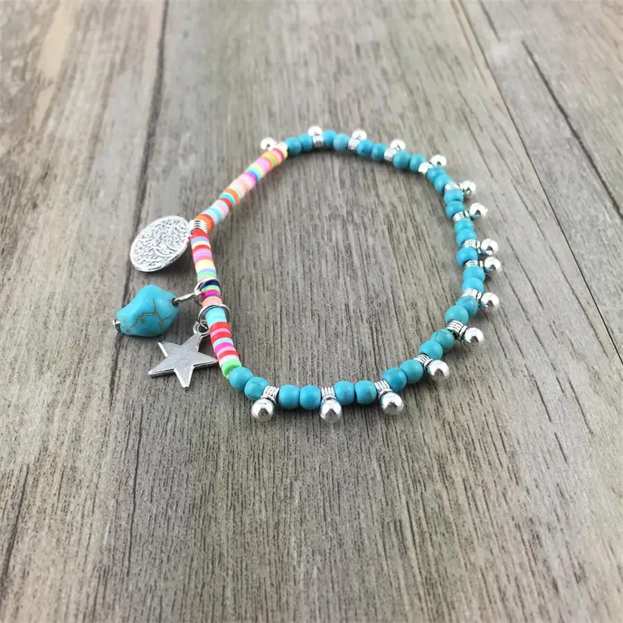 

2018 Fashion Anklet Boho Beads stone metal Anklets blue Foot Chain Beach Jewelry fashion Anklet for holiday vacation
