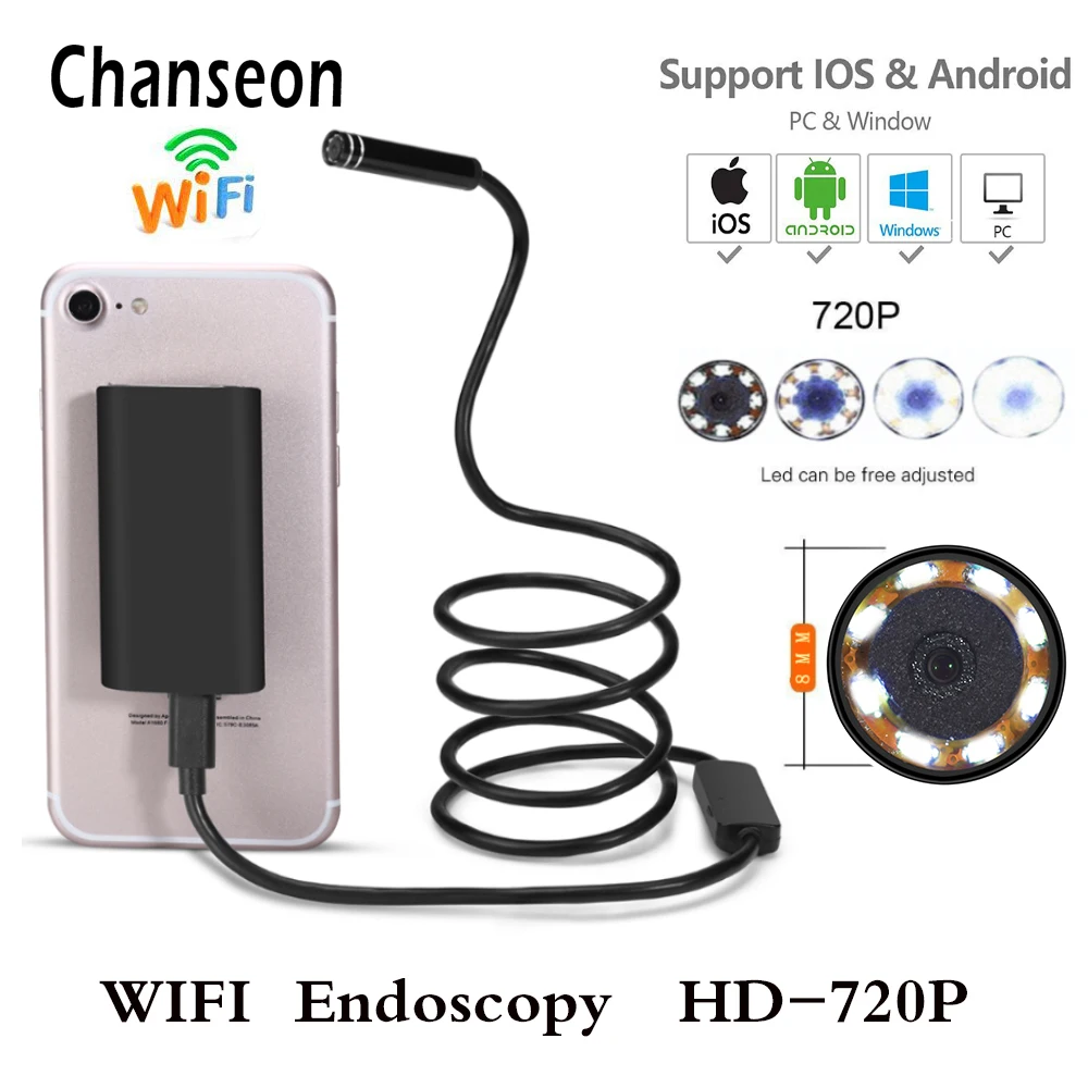 

Chanseon HD 8MM Wifi Mini Endoscope Camera Android IOS USB Borescope Waterproof Endoscopic Detector Endoscope Camera For Iphone