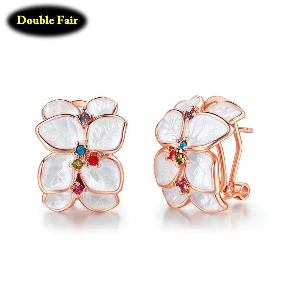 

White Flower Stud Earrings For Women Rose Gold Color Glaze Women's Earring Fashion Jewelry Earings Wholesale DWE680M