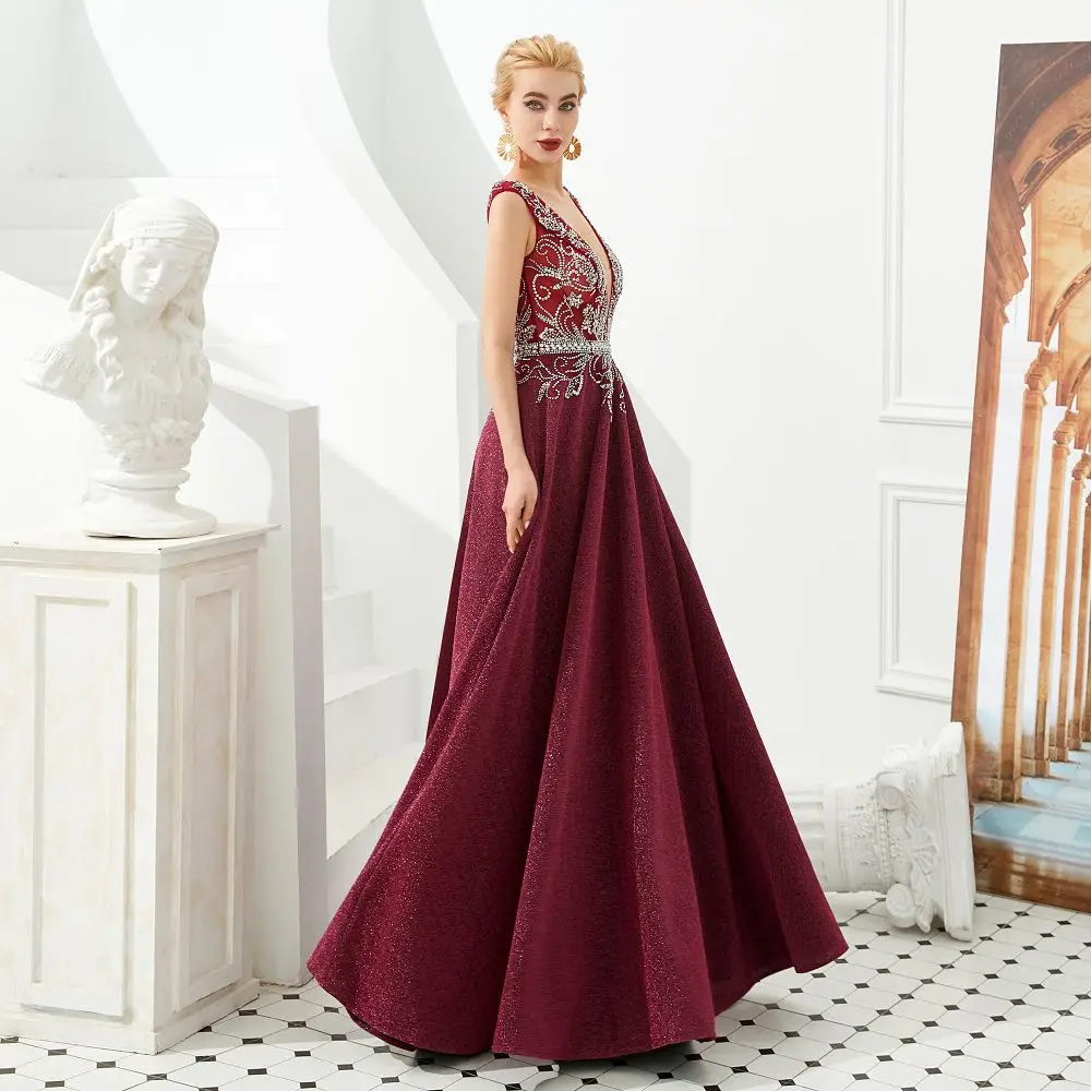 Beauty Emily Evening Dress Long 2019 V-Neck Sleeveless A-Line Floor-Length Evening Party Prom Dress Formal Gowns