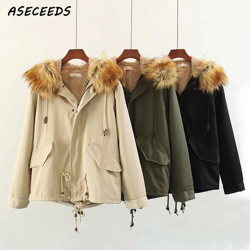 2018 fur collar hooded parkas women padded coat Casual
