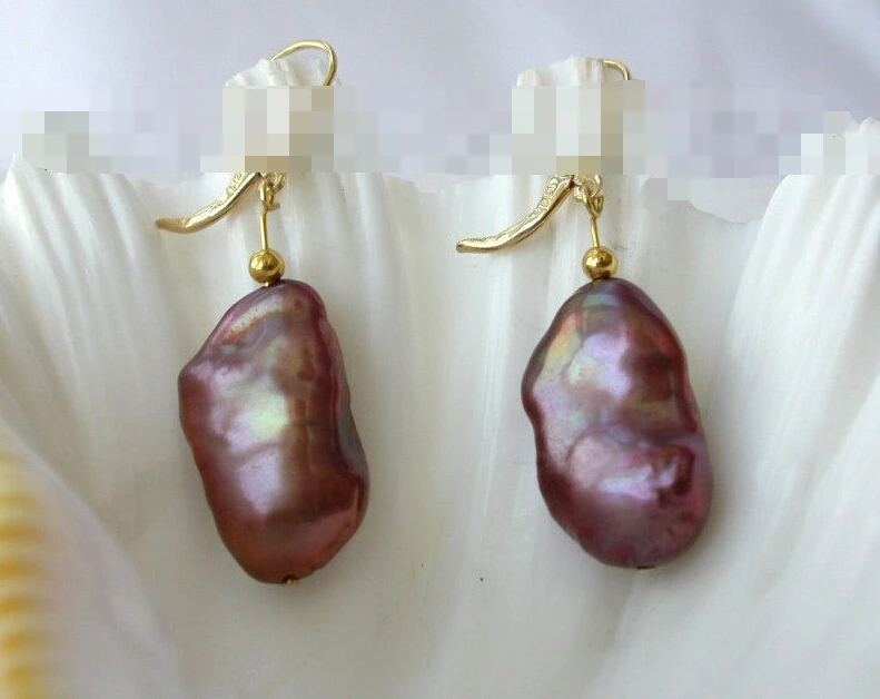 

FREE SHIPPING>>> 1262 baroque coffee keshi reborn freshwater pearl dangle earrings