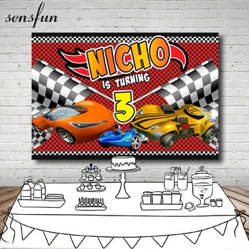 

Sensfun Boys Cars Buffalo Plaid Flag Kids Birthday Party Custom Photography Backdrop Red Backgrounds Vinyl 7x5ft