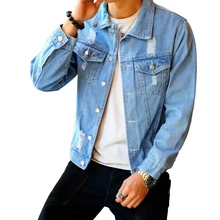 Мужская джинсовая куртка в стиле хип-хоп Ретро джинсовая куртка Уличная Повседневная пилот Harajuku Модная тонкая на пуговицах небесно-голубая мужская куртка