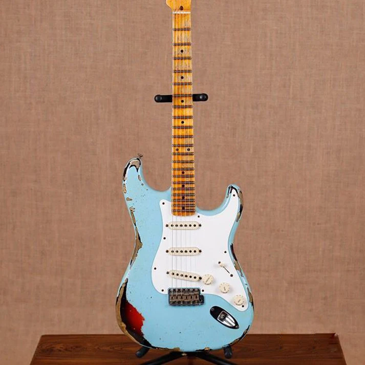 

New style. 6 stings blue color electric guitar,Maple fingerboard guitarra,relics by hands.real photos