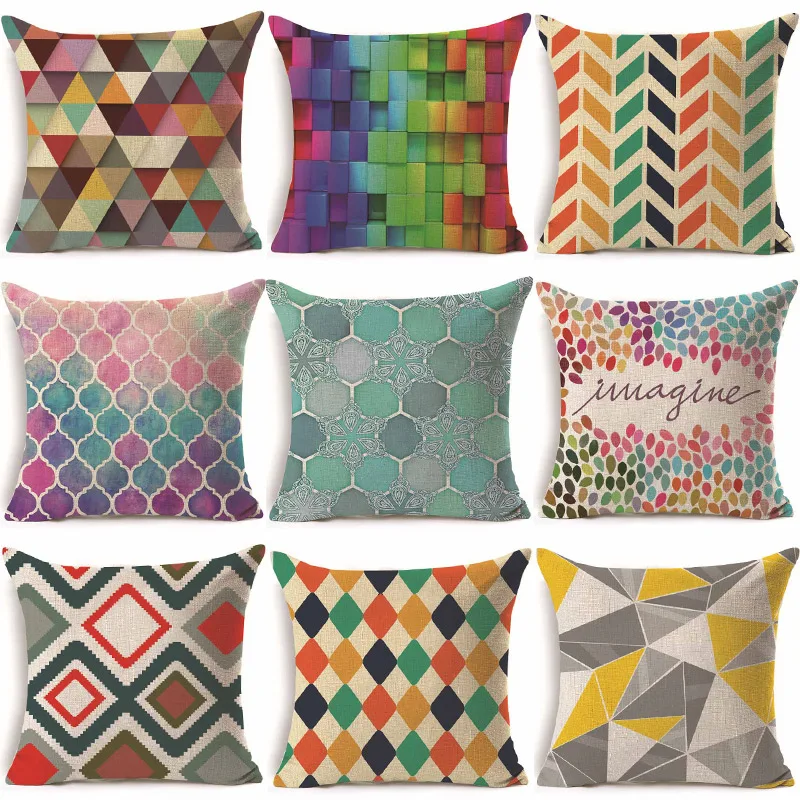 1*43*43cm 다채로운 기하학 패턴 목화 리넨 던져 베개 쿠션 커버 자동차 홈 소파 장식 베개 케이스 40231