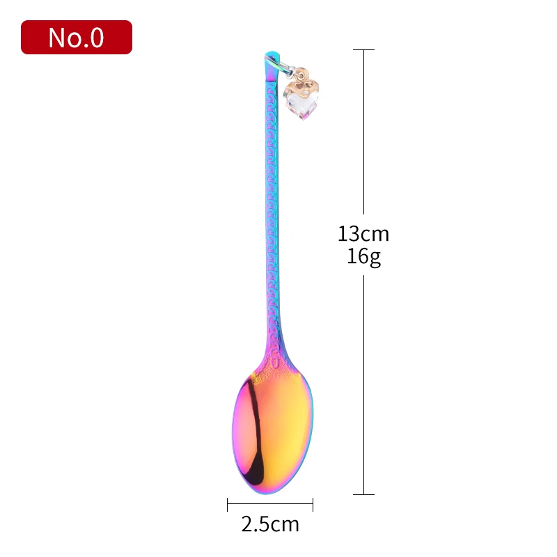 Нержавеющая сталь серьги Ложка Ручка Золото Кофе ложка для перемешивания чайная ложка десерт со льдом Крем Ложка, кухонная посуда, Прямая поставка - Цвет: rainbow