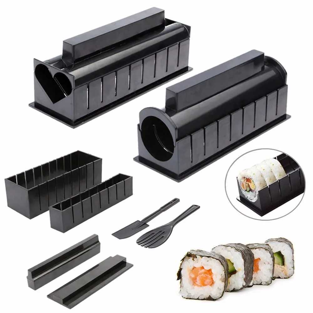 10 Pcs/set DIY Sushi Maker Set Plastic Onigiri Mold Rice Mould Kits