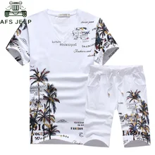 Модные летние шорты, мужские повседневные Костюмы с принтом кокосового острова для мужчин, комплекты футболка+ шорты, брюки размера плюс 5XL