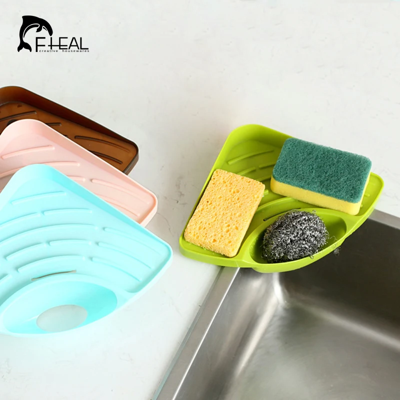 FHEAL سهلة المطبخ الالتصاق بالوعة حامل الإسفنج المنظم المطبخ الحمام تخزين أداة المنزلية العملي حامل رف للتخزين