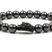8 мм fdg3s серебро золото медь голова леопарда микро проложить cz Циркон кубического циркония браслет гематит бисера Будды Браслеты Для Йоги