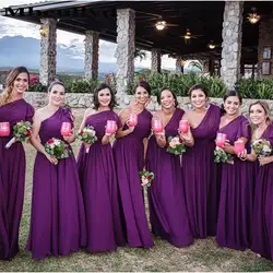 Mbcullyd оборки на одно плечо платья подружки невесты для женщин 2019 элегантное шифоновое ТРАПЕЦИЕВИДНОЕ ПЛАТЬЕ для свадебной вечеринки плюс