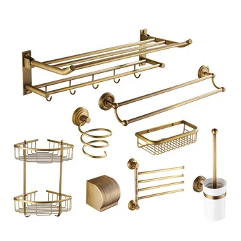 

Antique Copper Pendant Bathroom Accessories Sets Brushed Solid Brass Carved Bathroom Hardware Sets European Bathroom Products