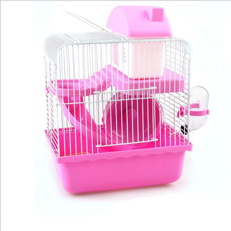 Игрушка для домашних животных двухэтажная клетка для хомяка с колесом тарелка для воды маленькая двухэтажная роскошная вилла товары для хомяков - Цвет: Розовый