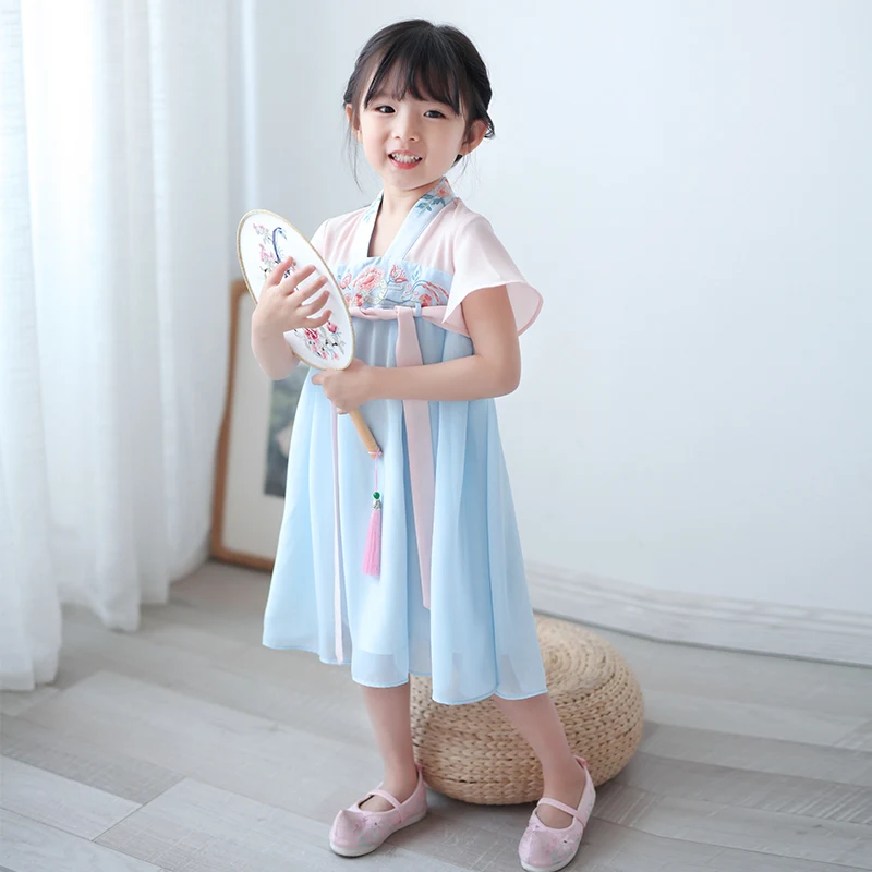 

Summer Dress Children Hanfu Girls Dress Girls Baby Chinese Style Embroidery Retro-ancient Tang Dress Princess Suit