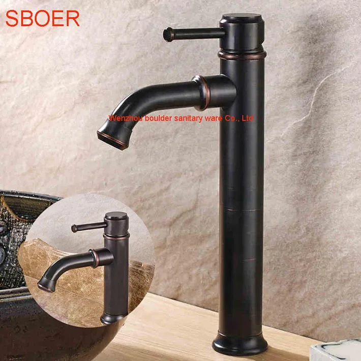 

High Quality Oil rubbed Bronze Deck Mounted Single Handle Centerset Bathroom Basin Vessel Sink Faucet , Black Color Mixer Tap