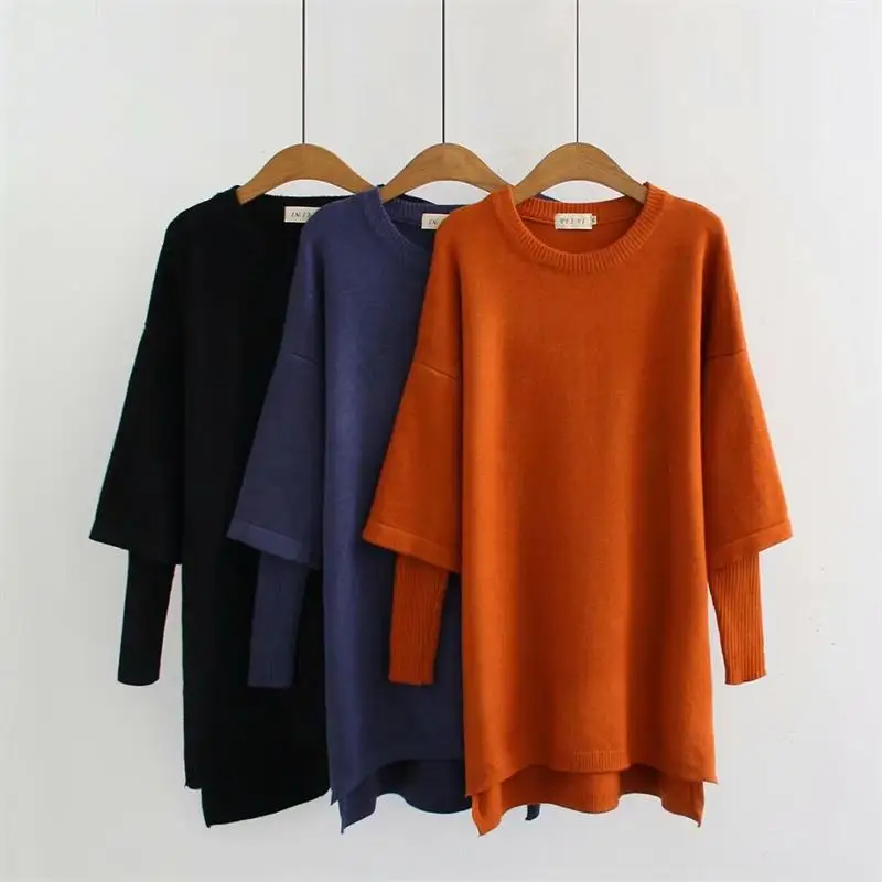 Billig Elastische schwarz   orange   blau herbst winter frauen pullover 2018 neue mode Oansatz Elastische Gestrickte damen pullover wolle weibliche