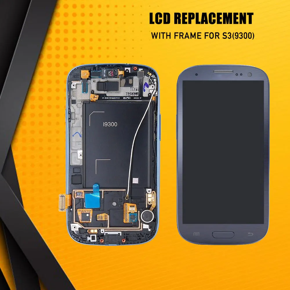 ЖК экран для замены с цифровым преобразователем сенсорный Samsung S3 9300 рамкой