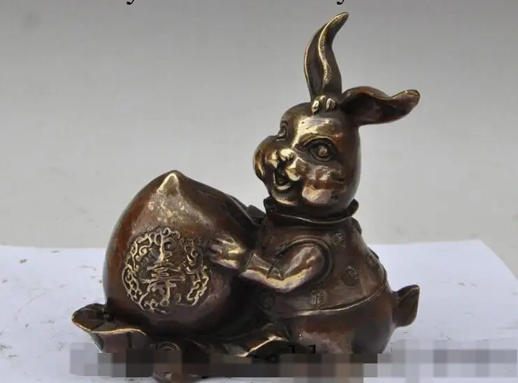 

S06863 6" chinese fengshui bronze animal zodiac Rabbit Peach Longevity lucky fu statue discount 30% (C0324)