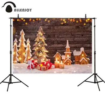 

Allenjoy photophone background for photo bokeh spots brown wooden wall house tree candle gift snow christmas photography