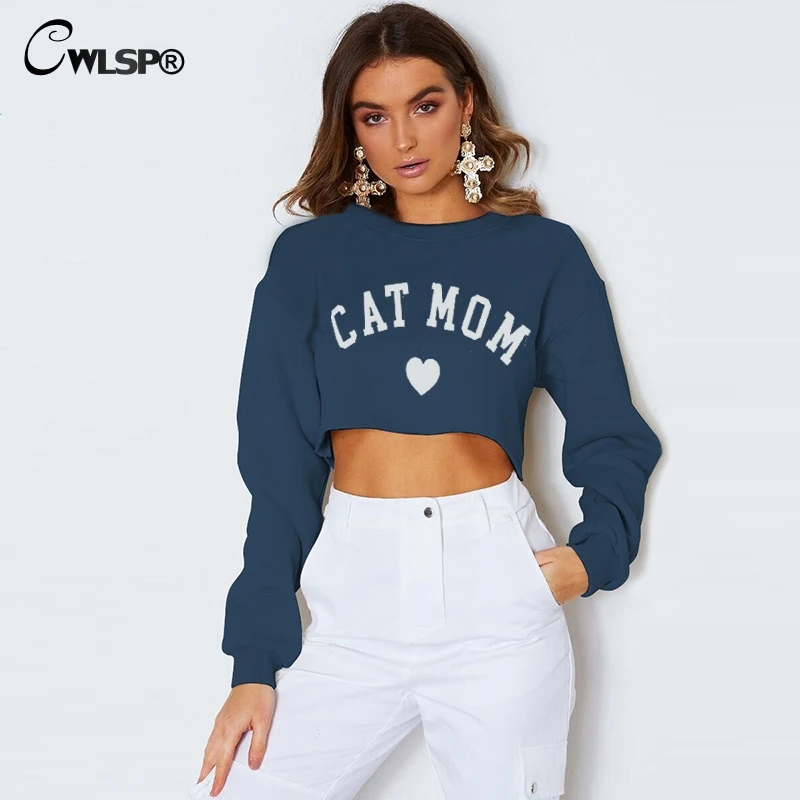 CWLSP 2018 DOG CAT MOM Funny Letter Print Sweatshirt For Women Sexy Long Sleeve Crop Tops Warm Female Autumn Clothes QA2789 CWLSP 2018 DOG CAT MOM Funny Letter Print Sweatshirt For Women Sexy Long Sleeve Crop Tops Warm Female Autumn Clothes QA2789