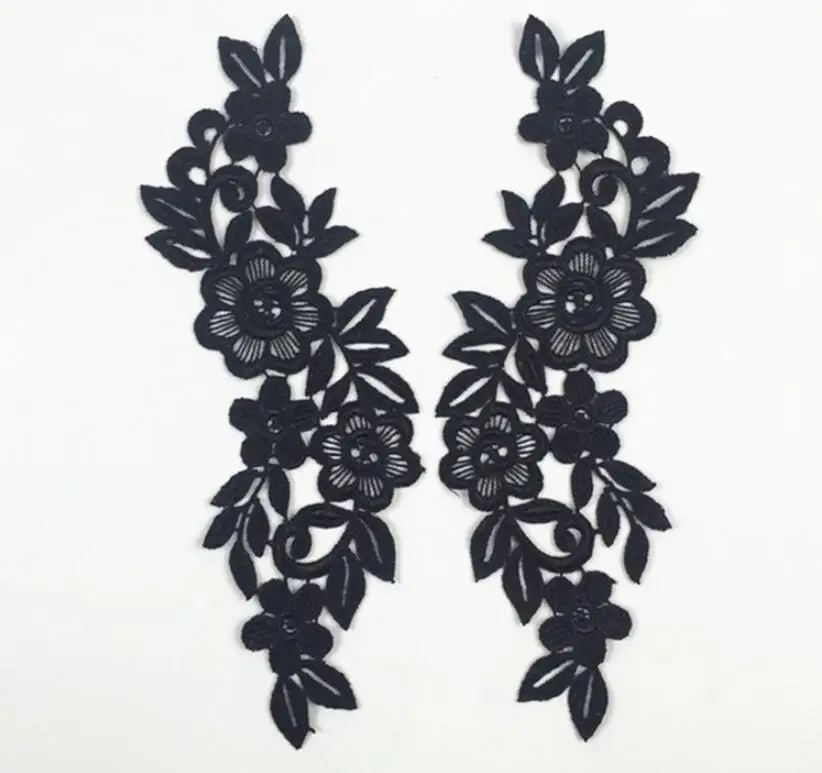

2 Pcs/1 Pair Per Lot 25*6cm Black Clothing Lace Trim Applique High Quality DIY Craft Sewing Accessories