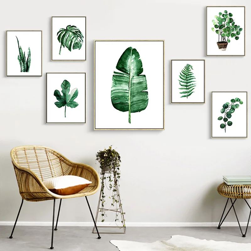 

Christmas Modern Green Plants Leaf Aluminum Alloy Metal Picture Frame Poster Nordic Kids Room Canvas Painting Decor Have Frame