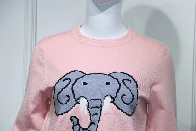 Star Sun Li Ball Competition with Pink Cartoon Elephant Patterns Round-necked Turtleneck Sweater Knitted Top Tide Women 2019 Star Sun Li Ball Competition with Pink Cartoon Elephant Patterns Round-necked Turtleneck Sweater Knitted Top Tide Women 2019