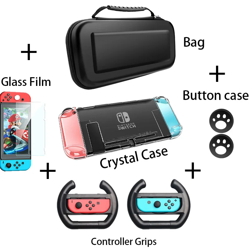 Для nintendo Switch Case Хрустальная жесткая Защитная крышка съемная Coque ультра тонкая сумка для nintendo 64 консоль NS NX чехол - Цвет: 5Kit 1-White