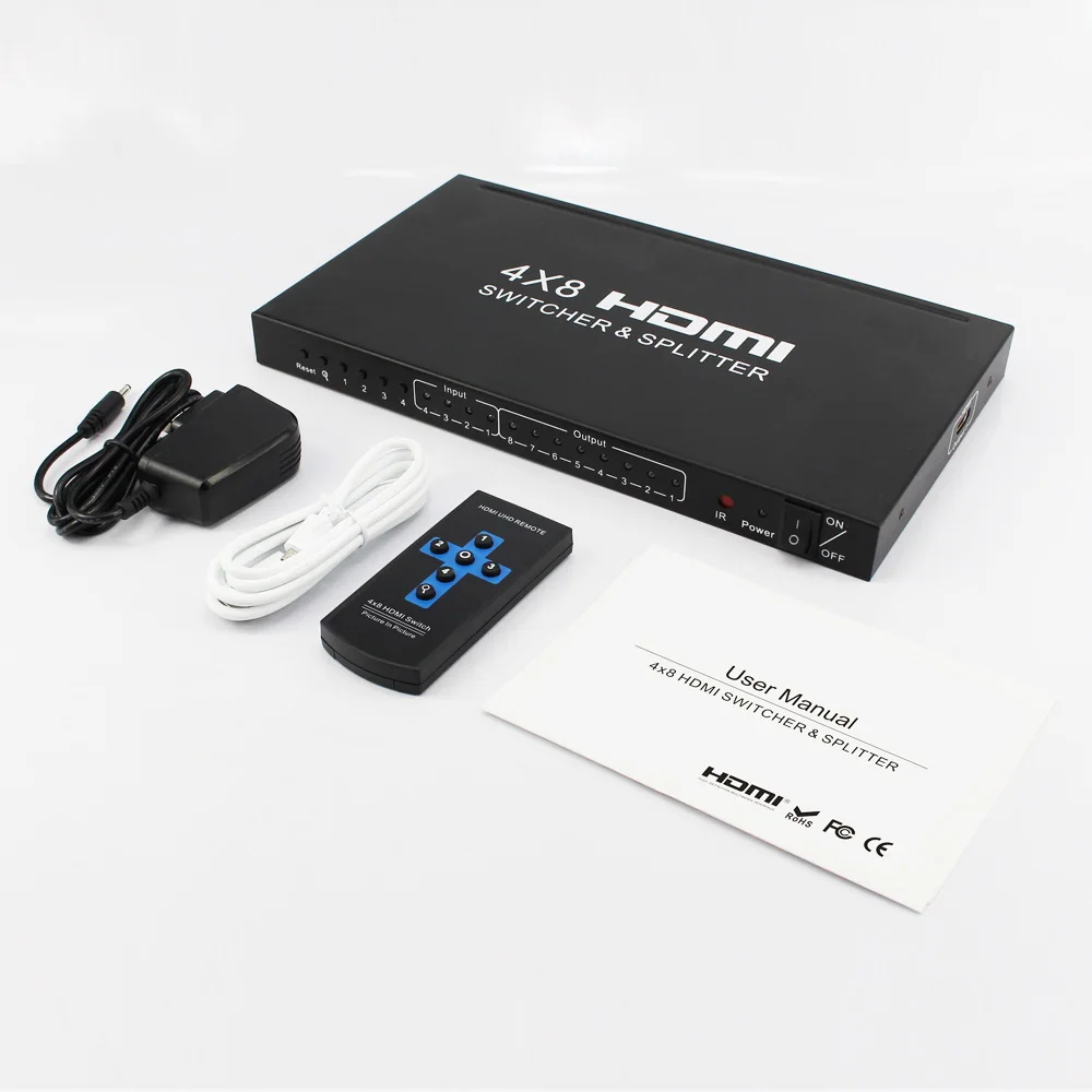 HDMI матрица 4x8 HD 4K 2K переключатель сплиттер 3D 1080P 4 вход 8 Выход HDCP преобразователь