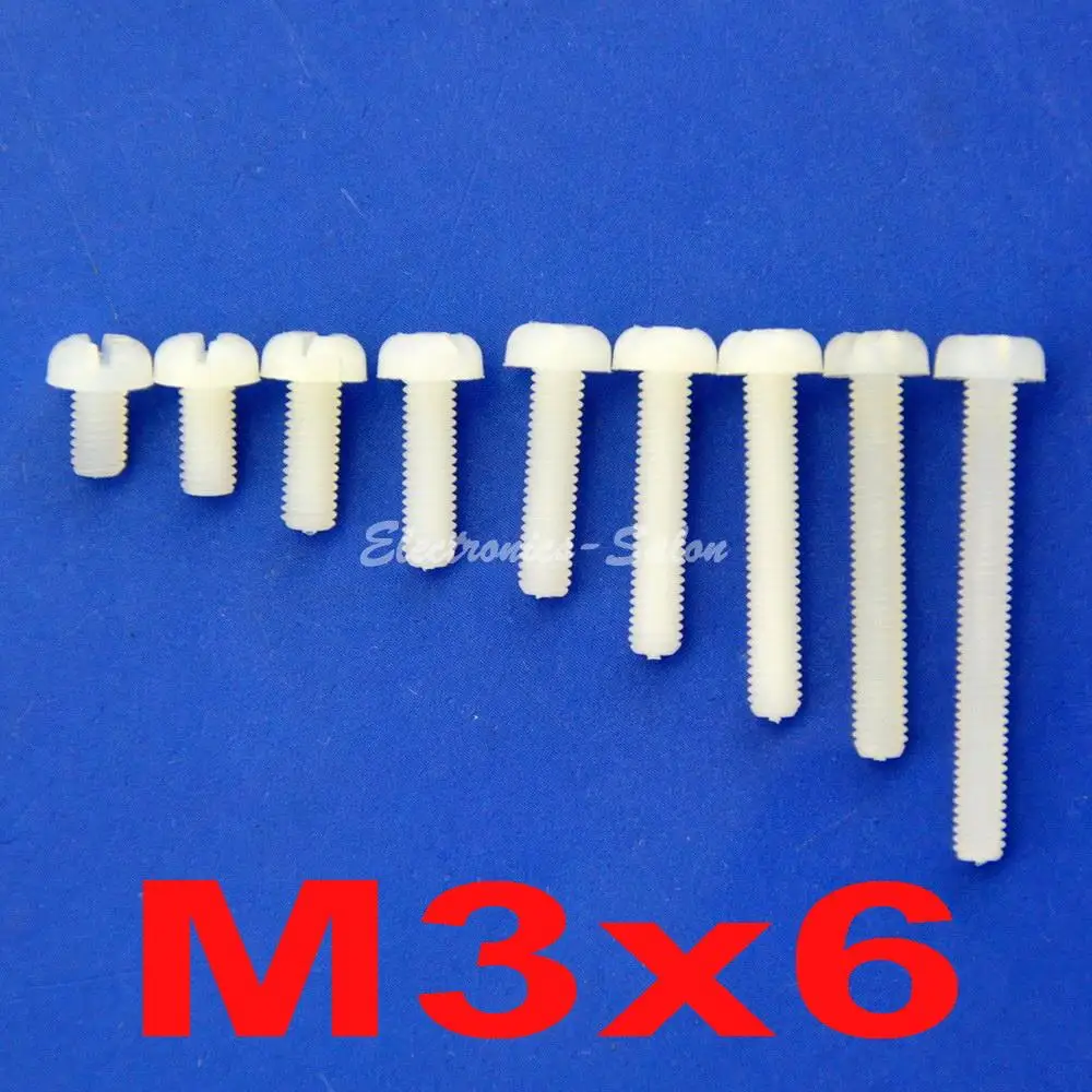 (100 pcs/lot ) Metric M3 x 6mm Nylon Phillips/Slot Pan-Header Screw.