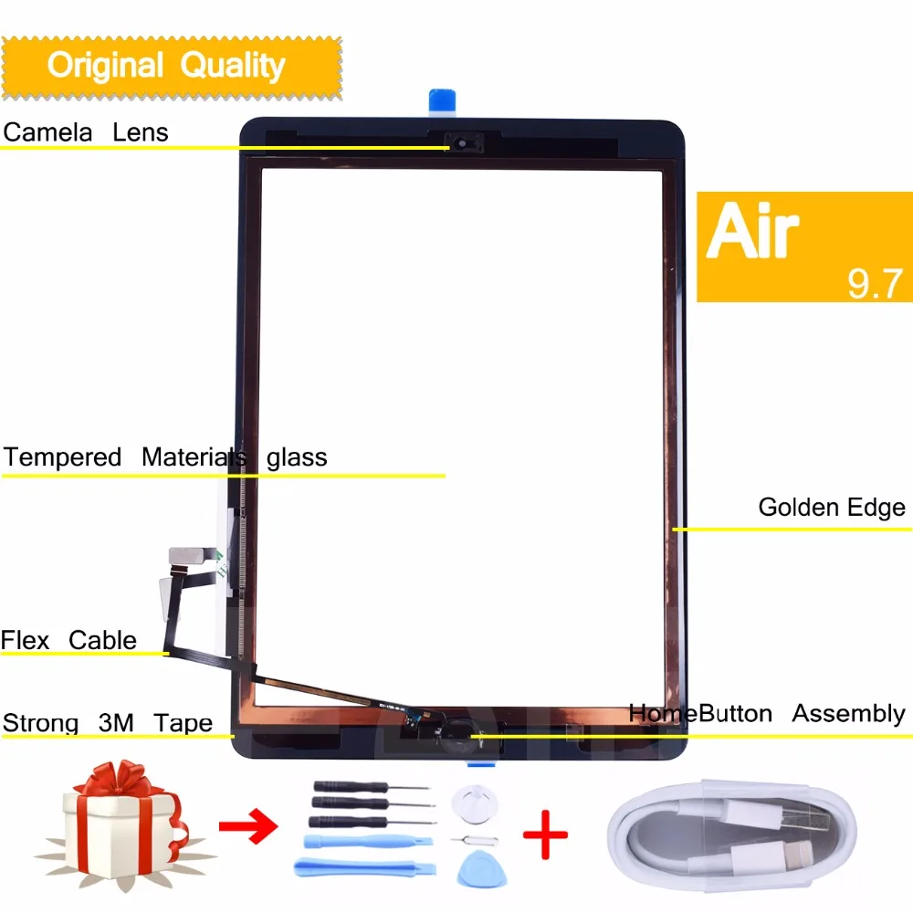 original for apple iPad Air 1 iPad 5 Touch Screen Digitizer with Home Button Front Glass Touch Panel A1474 A1475 A1476