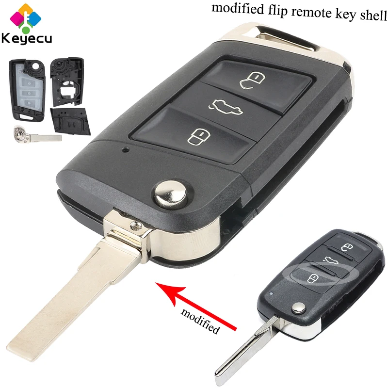 

KEYECU Modified Flip Remote Control Car Key Shell With 3 Buttons - FOB for Volkswagen Golf VII MK7 , for Skoda Octavia 2015-2017