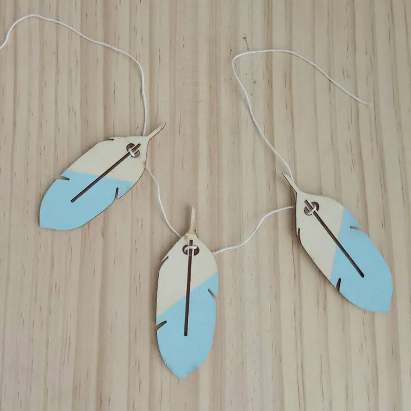 Plumas nórdicas Chips de madera DIY cortinas colgantes decoración de pared chico de niños DIY tirar flor/Banner regalos de navidad ornamento