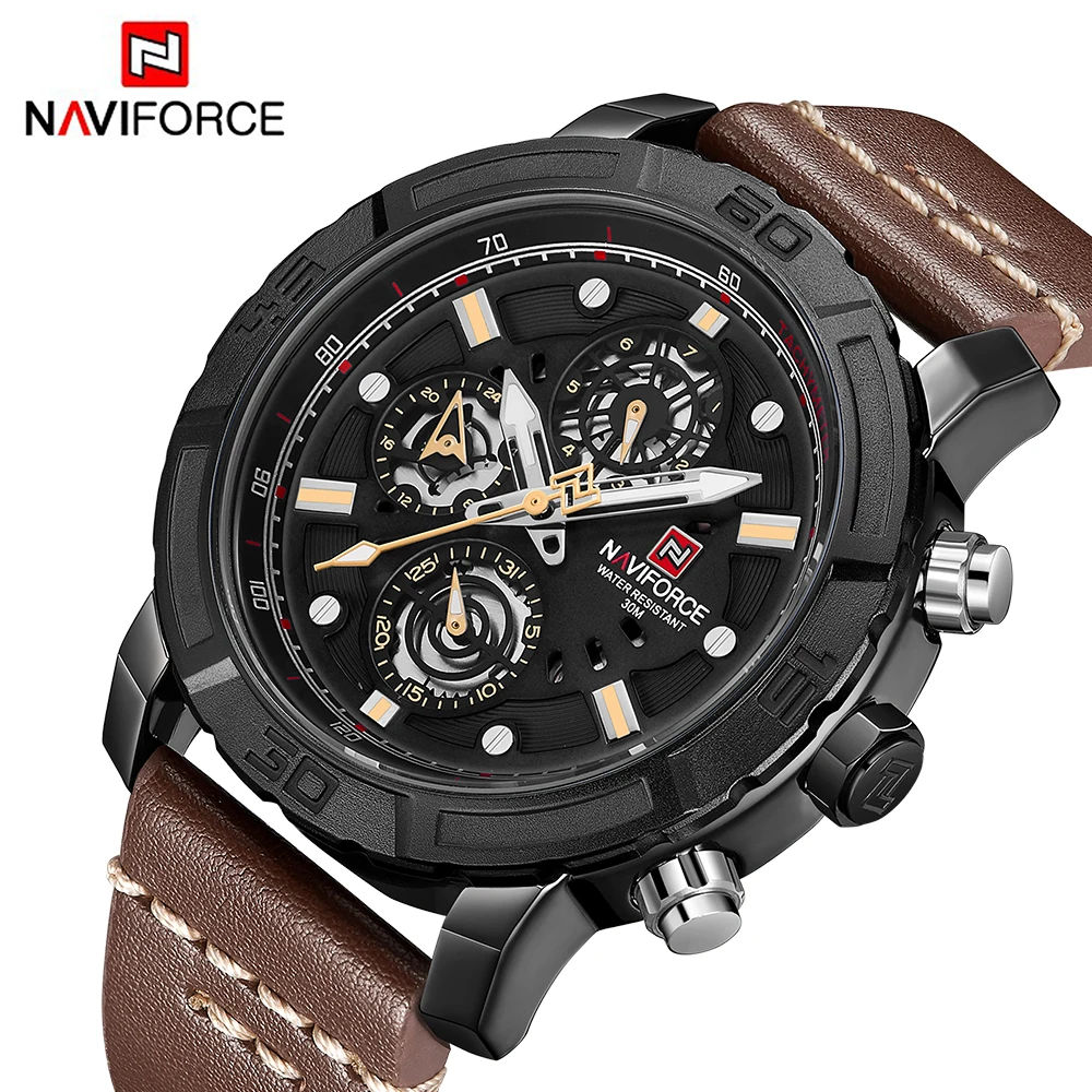 

NAVIFORCE Mens Watches Luxury Brand Sport Multifunction Quartz Watch Waterproof Leather Date Week Male Clock Relogio Masculino