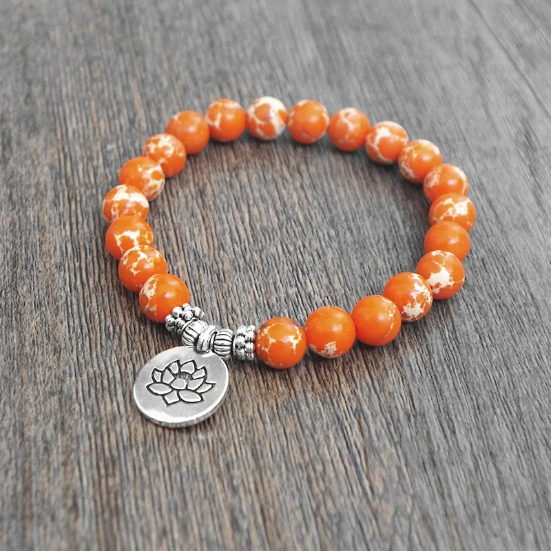 DIY модные ювелирные изделия Натуральный Камень Strand браслет для женщин мужчин Исцеление йогой мала для чакр молитва бусины Шарм браслет оранжевый