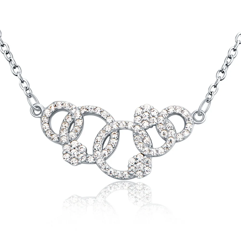 Fashion Genuine 925 Sterling Silver Jewelry 5 Circles Pendant Necklace
