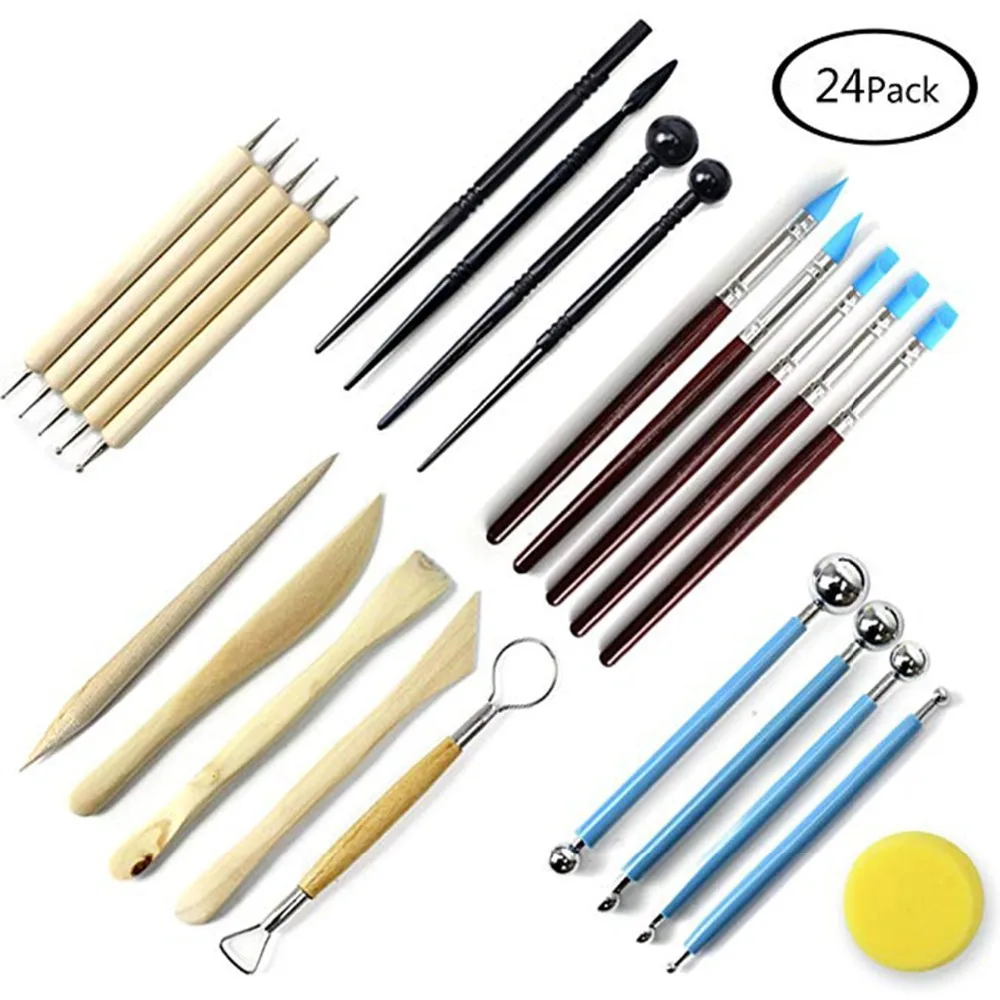 24pcs/set Pottery Tool Set Ceramics Molding Clay Sculpting Wax Carving