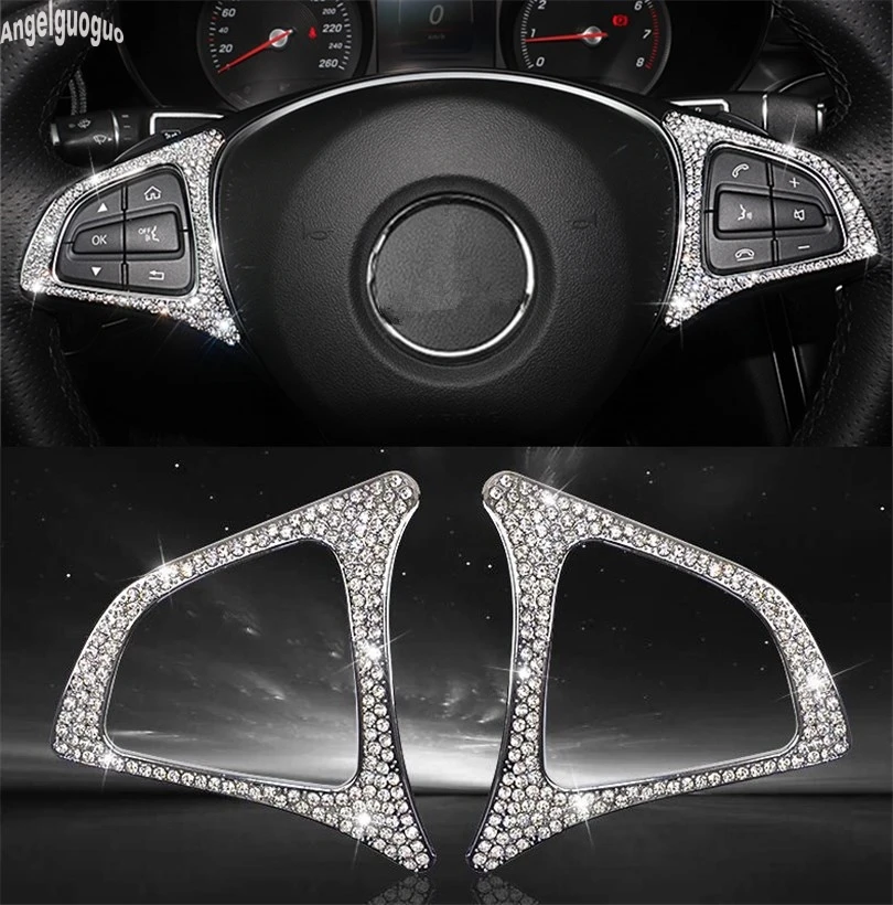 

4 colors For Mercedes-Benz C Class GLA GLC CLA class W205 Car steering wheel button frame cover sequin upgrade sticker styling
