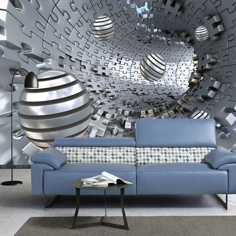 

Custom Mural Wallpaper 3D Abstract Tunnel Space Stereo Metal Ball Fresco Living Room Study Self-Adhesive Background Wall Decor